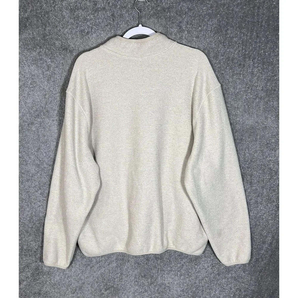 Eddie Bauer 1/4 Snap Fleece Lined‎ Sweater Mens Size XXL Beige Kangaroo Pocket